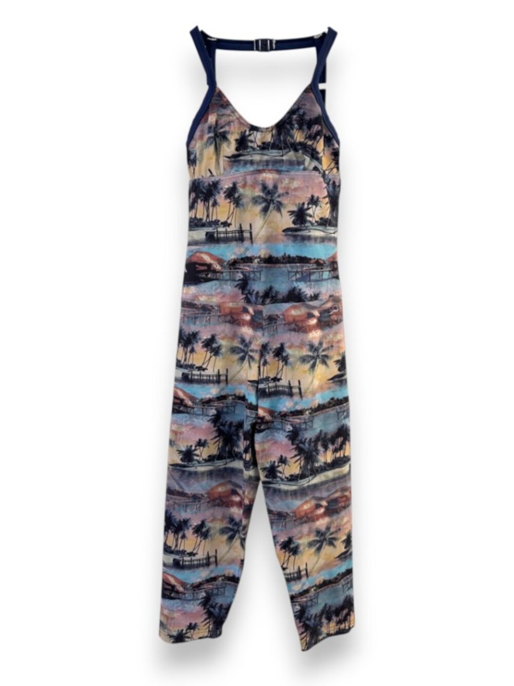 Vintage Retro Athletic Surf Jumpsuit Workout Outfit Tropical Graphic Beach Small